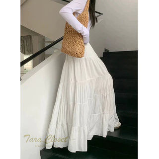 IT099 TARA SKIRT กระโปรงยาว เอวสูง ทรงบอลลูน แต่งระบาย 5 ชั้น สม็อครอบเอว ผ้าไหมอิตาลี ผ้าดี ใส่สบาย ไม่ต้องรีด
