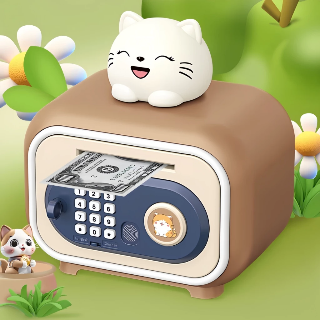 กระปุกออมสินของเล่นเด็ก 3 ล็อคสุดเจ๋ง! (รหัส/กุญแจ/ลายนิ้ว) + เก็บเหรียญอัตโนมัติ ✨ ตู้นิรภัยน่ารักลายกระต่าย-แมวกวักของ thumbnail 7