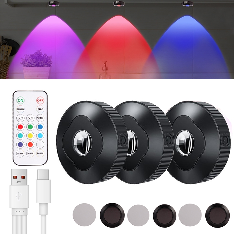 ไฟส่องก๊อกน้ำหรี่แสงได้ 3X RGB ไฟกลางคืนปรับอารมณ์แบบชาร์จ USB ไฟกลางคืนไร้สายสำหรับตู้เสื้อผ้าหลากสีสันพร้อมรีโมตคอนโทร - รูปที่ 4