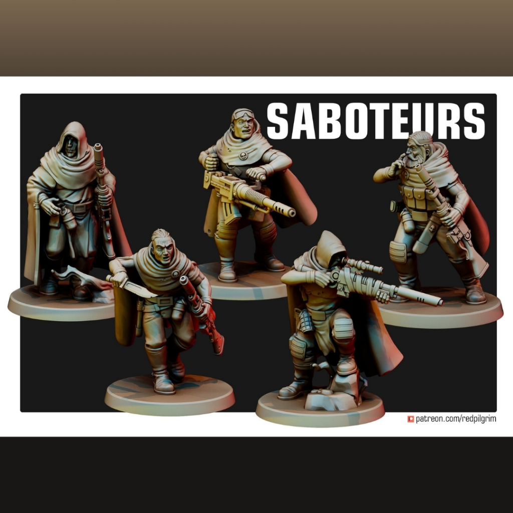 Saboteurs - Humanoid Human / 28mm scale 3D printed miniature RPG