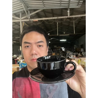 ชุดกาแฟ แก้วกาแฟร้อน แก้วลาเต้ร้อนแก้วอเมริกาโน่ร้อน สีดำล้วน ขนาด 8oz แก้วกาแฟเซรามิคพร้อมจานรอง เข้าไมโครเวฟได้