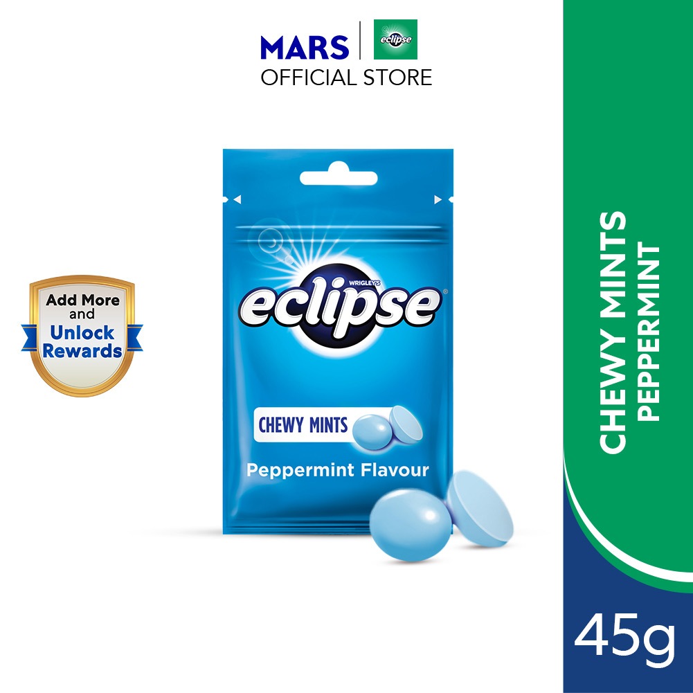 Eclipse Chewy Mints ลูกอมรสมิ้นท์ เคี้ยวหนึบ รสชาติหอม เย็นสดชื่น ดับกลิ่นปาก 45 กรัม/ซอง