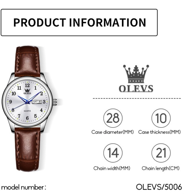 OLEVS นาฬิกาข้อมือผู้หญิง กันน้ํา 100% เรืองแสง บอกวันที่ นาฬิกาข้อมือ สายหนัง นาฬิกาผู้หญิง Cod