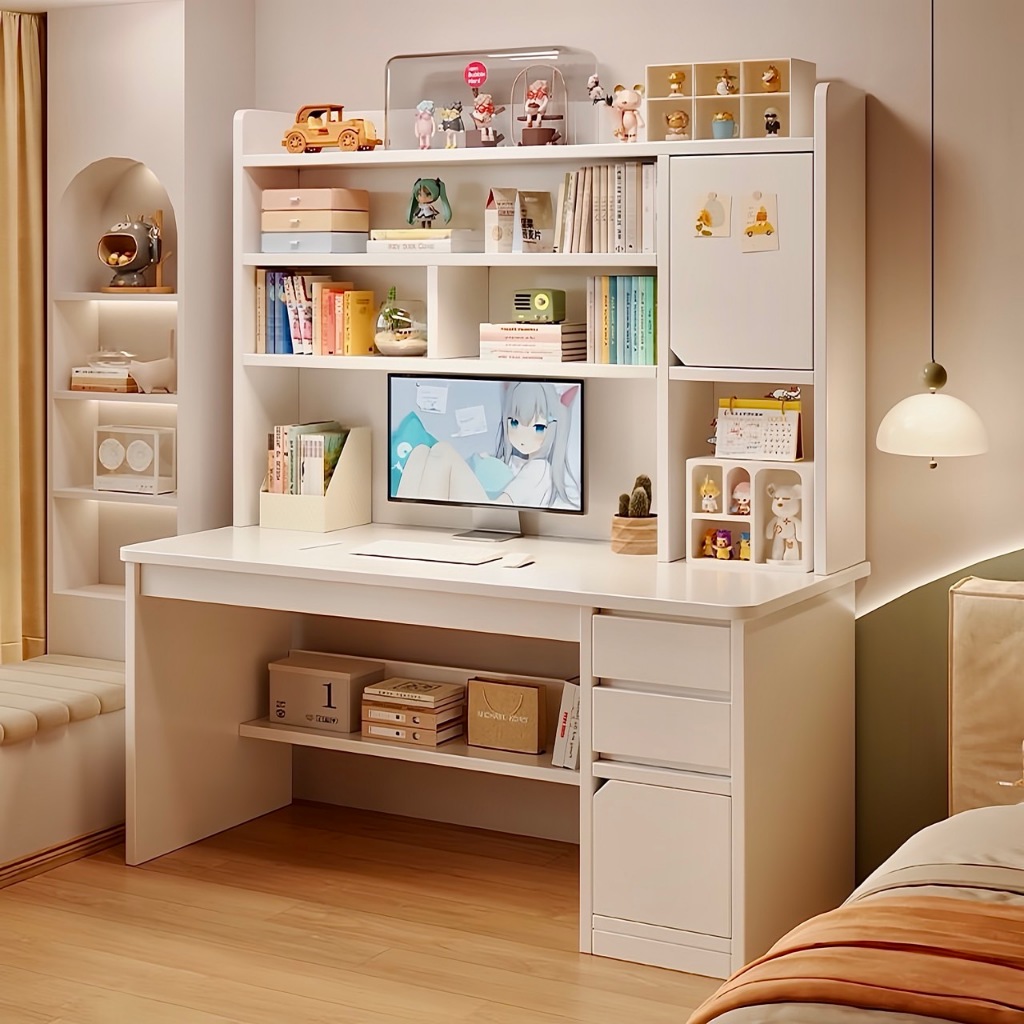 โต๊ะทำงานมีชั้นวางของ โต๊ะคอมพิวเตอร์ 100/120cm มีลิ้นชัก กว้างขวาง สวยมินิมอล ไม้คุณภาพด แข็งแรง