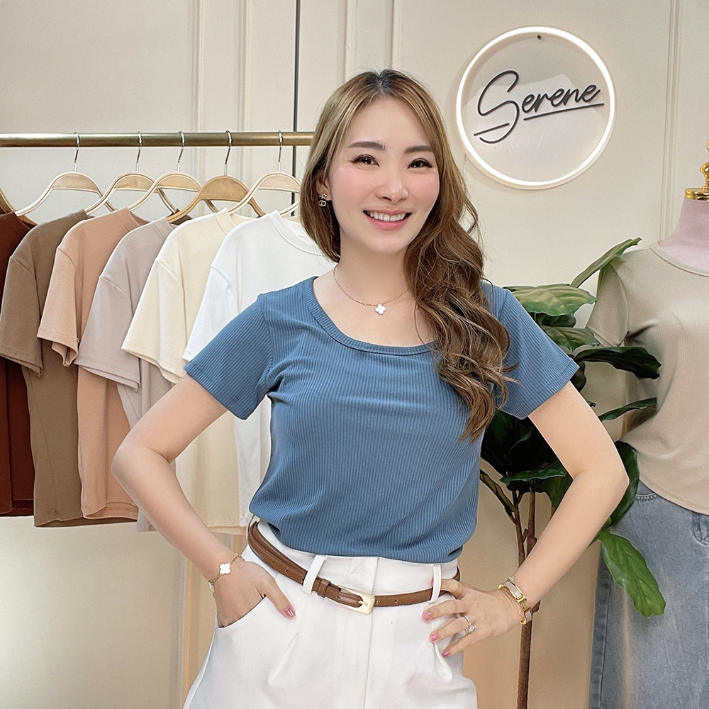 Serene's Choice เสื้อคอเหลี่ยมแขนสั้น ผ้าร่องใหญ่ 34/38 นิ้ว Short Sleeve 34/38" Square Neck Shirt