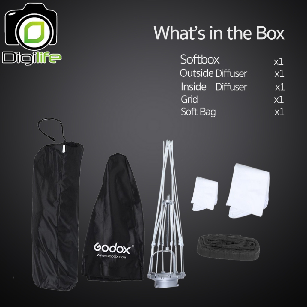 Godox Softbox SB-GUSW 60*60 cm. Quick Release Quad Softbox With Grid ( Bowen Mount ) / Digilife Thailand