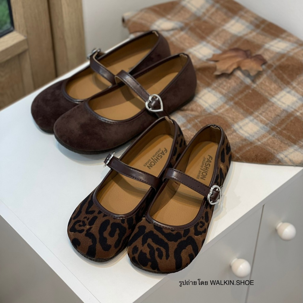 (พร้อมส่งจากไทย) เบอร์ 35-42 รองเท้าแมรี่เจน หนังนิ่ม สี DARK BROWN และ LEOPARD PRINT รุ่น RIKO MARYJANE