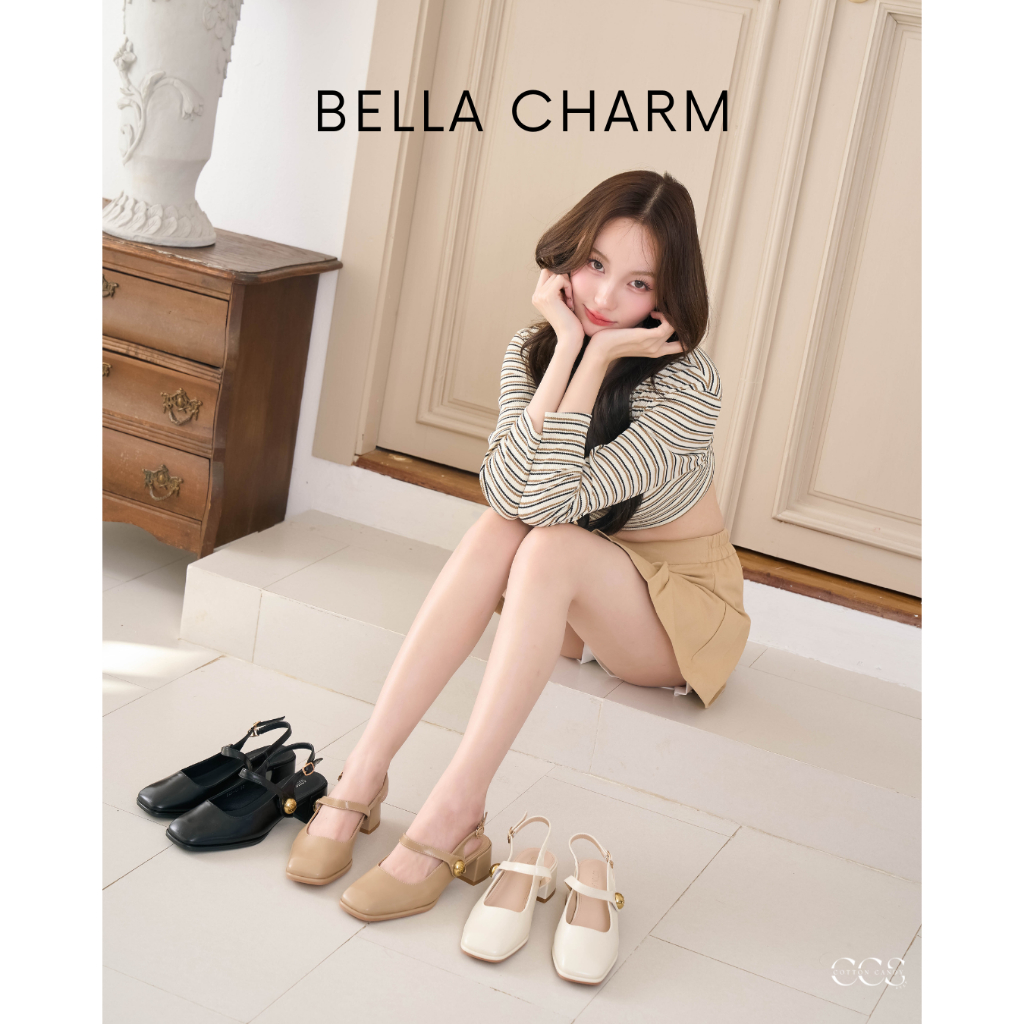 CCS - รองเท้าคัชชู ส้นกลาง รุ่น Bella Charm ( 225-40 )หนัง PU ส้นหนา สไตล์สายรัดส้น รองเท้าคัชชูผู้ห
