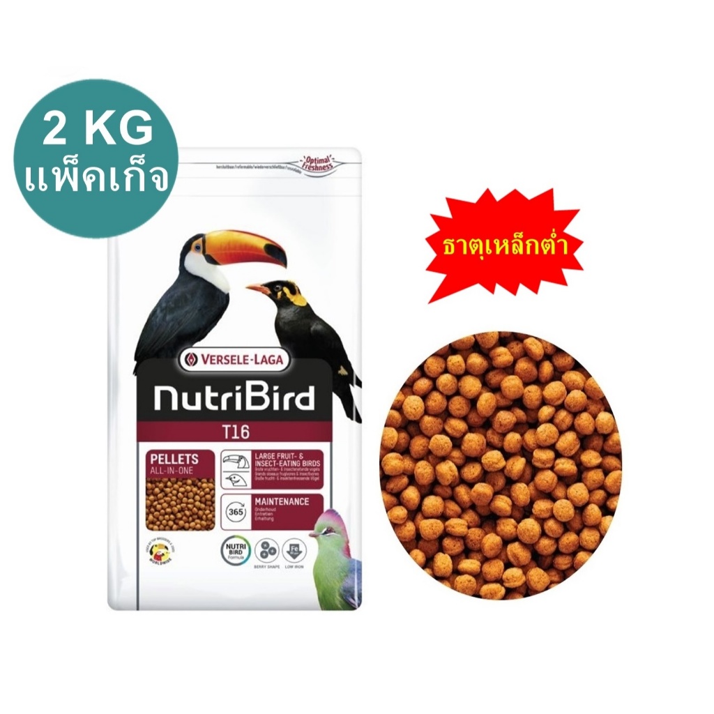Nutribird T16 ธาตุเหล็กต่ำกว่า 85 PPM  อาหาร นกขุนทอง นกเอี้ยง นกเงือก แพ็คเก็จ 2 KG.