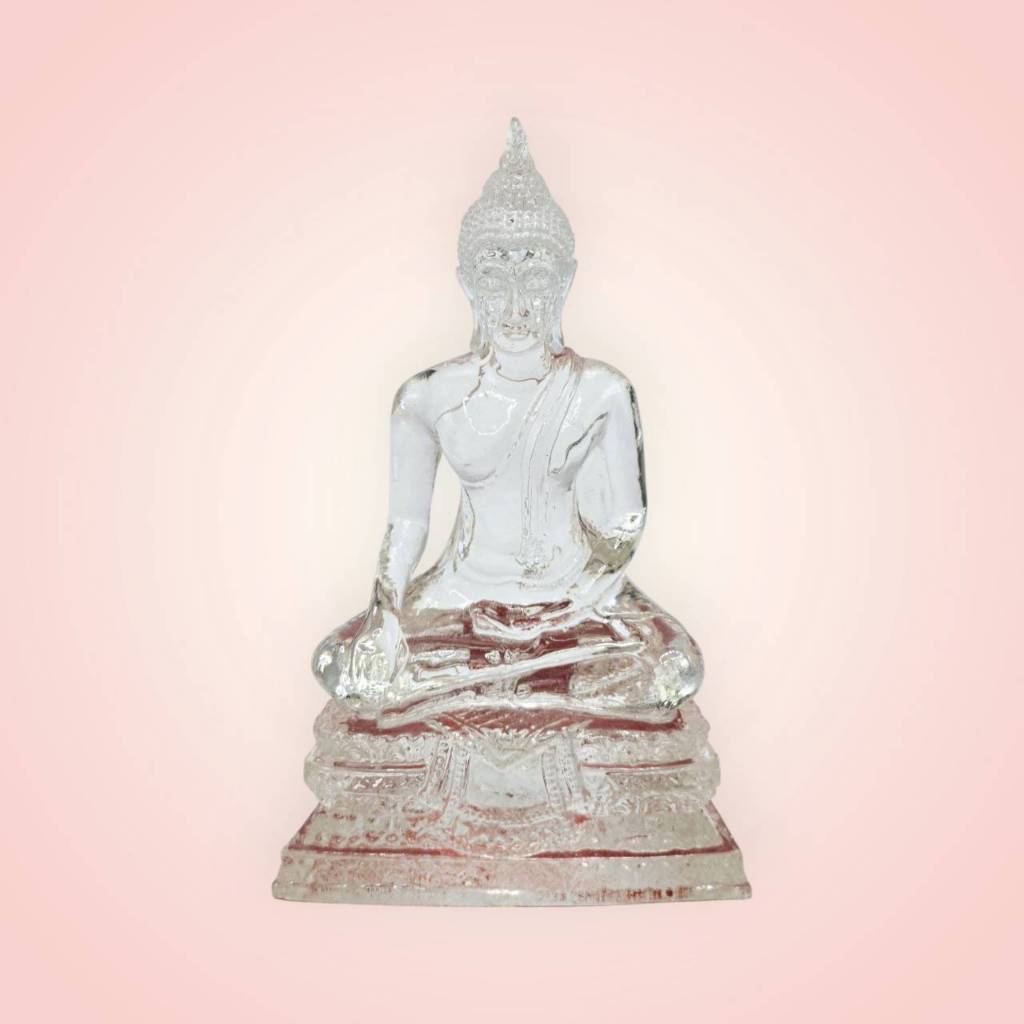 ຮູບພຣະພຸດ ປາງສະດຸ້ງມາຣ/ປາງຊະນະມາຣ ເນື້ອຢາງໃສ ຖານ 3 ນິ້ວ ສູງ 5 ນິ້ວ