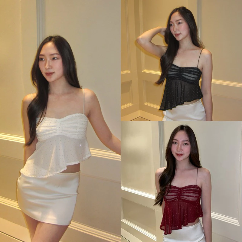Bella top by shewear.bkk สายเดี่ยวผ้าซีทรูเพชร