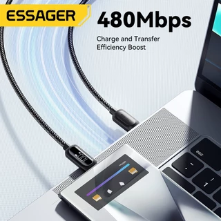 Essager สายเคเบิล USB Type C ถึง Type C 60W 100W 5A พร้อมจอแสดงผล LED ชาร์จเร็ว ถ่ายโอนข้อมูล 480Mbps สายเคเบิล C ถึง C