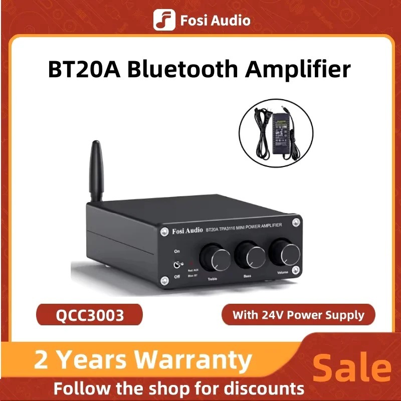 Fosi Audio BT20A-QCC3003 Bluetooth TPA3116D2 Sound Power Amplifier 100W HiFi Stereo Class D Amp Bass