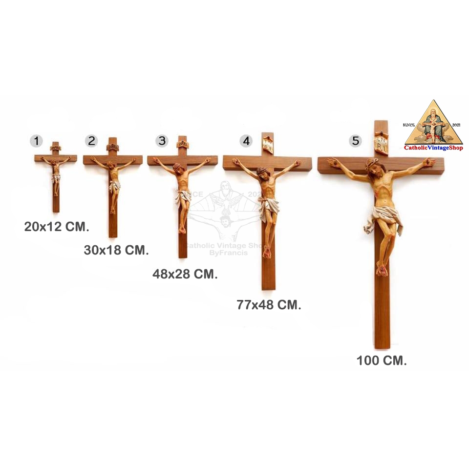 ไม้กางเขน พระเยซู พระคริสต์ ไม้สัก แบบแขวนผนัง Cross Catholic Jesus Christian คาทอลิก#WL0000