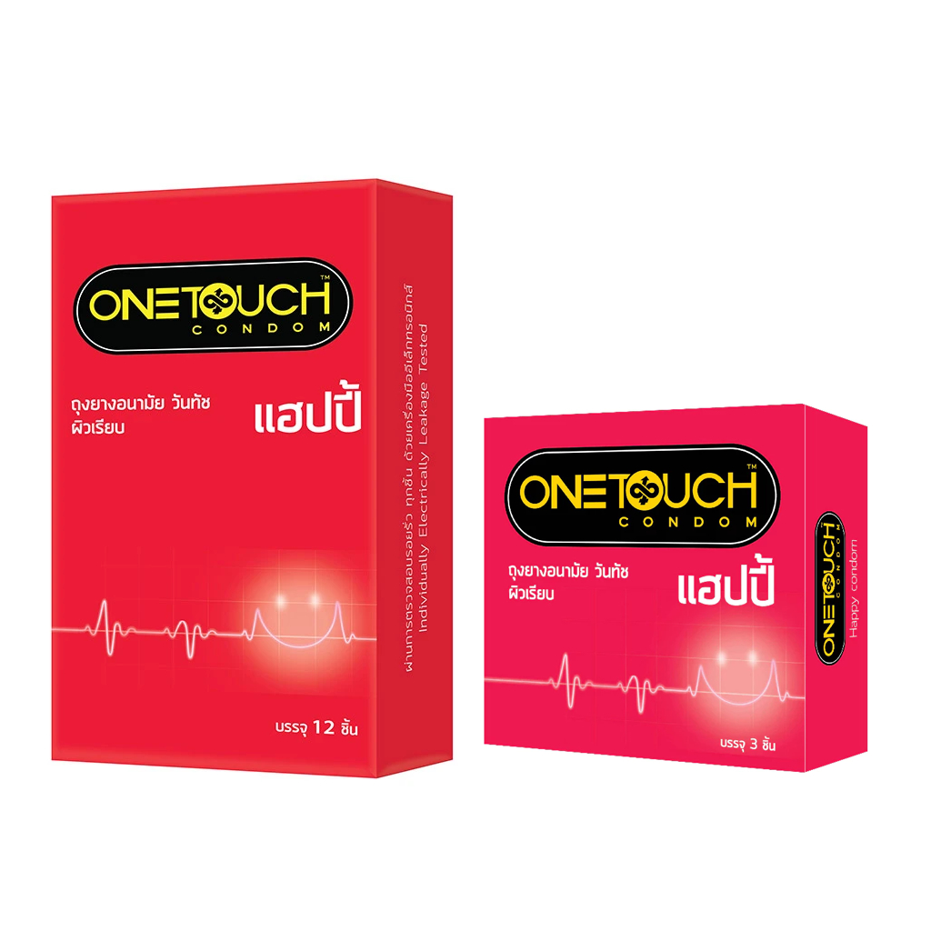 ไม่ระบุสินค้าหน้ากล่อง Onetouch ถุงยางอนามัย ขนาด52mm. รุ่น Happy วันทัช แฮปปี้ ผิวเรียบ