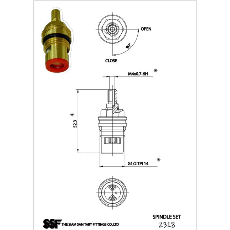 Cotto Z318 ชุดวาล์วเปิด-ปิดน้ำ คอตโต้ สำหรับ น้ำร้อน - รูปที่ 2