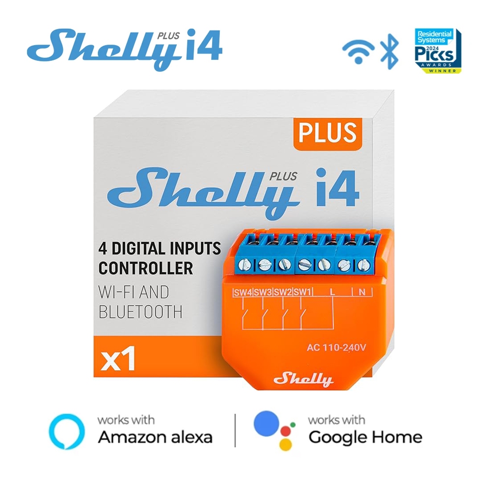 Shelly Plus i4 AC/DC Bluetooth Wi-Fi Operated Connects To Your No HUB Required Java Scripts Support For Customized