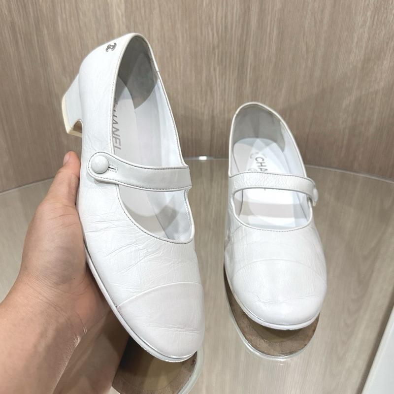 👠รองเท้า Authentic Cha❤️nel Sandales Mary Janes La Pausa 2018 T41 IT White Size 38 สินค้ารับประกันแท