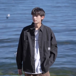 เสื้อแจ็กเก็ตผู้ชาย เสื้อแจ็กเก็ตคาร์โก้ แขนยาว แบบบาง ทรงหลวม เนื้อนุ่มใส่สบายไม่ร้อน สไตล์ฮ่องกง jacket [XUAN363]
