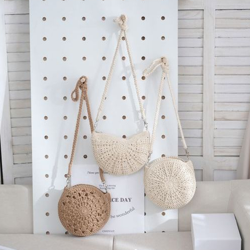 พร้อมส่ง 3 แบบ กระเป๋าเชือกถัก แบบกลม ครึ่งวงกลม งานถักละเอียด P342