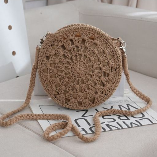 พร้อมส่ง 3 แบบ กระเป๋าเชือกถัก แบบกลม ครึ่งวงกลม งานถักละเอียด P342