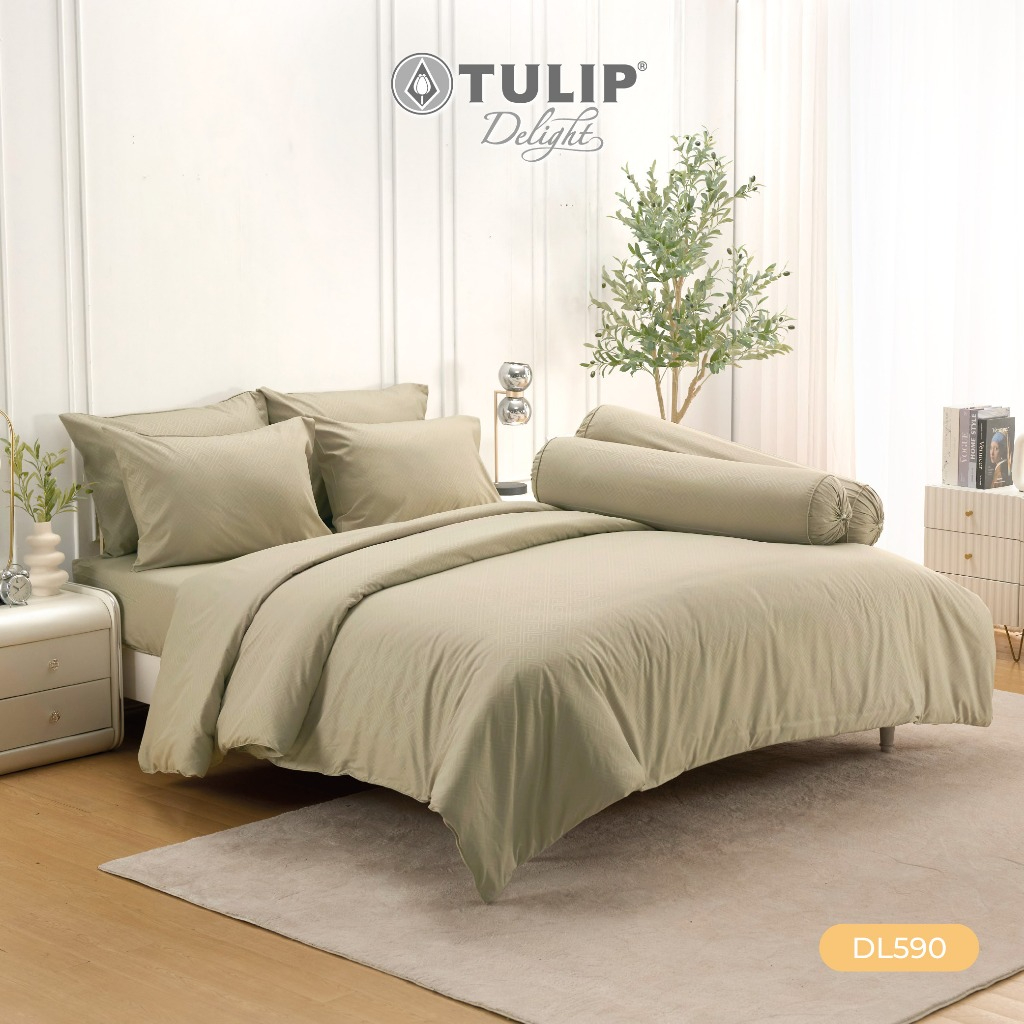 TULIP รุ่นTULIP Delight สีพื้นอัดลาย DL590 มีลายนูนเบาๆ บนเนื้อผ้าสัมผัสได้ ชุดเครื่องนอน ผ้าปูที่นอน ผ้าห่มนวม