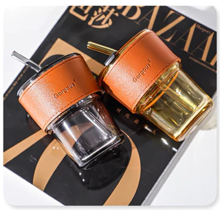 kingshopping(2074) ถ้วยแก้ว แก้วใส่น้ำ 450ml แก้วกาแฟ สไตล์มินิมอล พร้อมหลอดแก้ว ฝาปิด ปลอกซิลิโคนกันร้อน