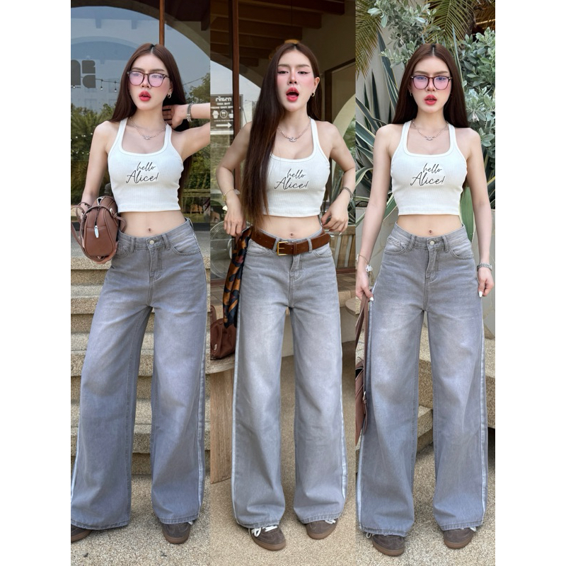 Andy Baggy Jeans กางเกงยีนส์ขากระบอกสีเทา