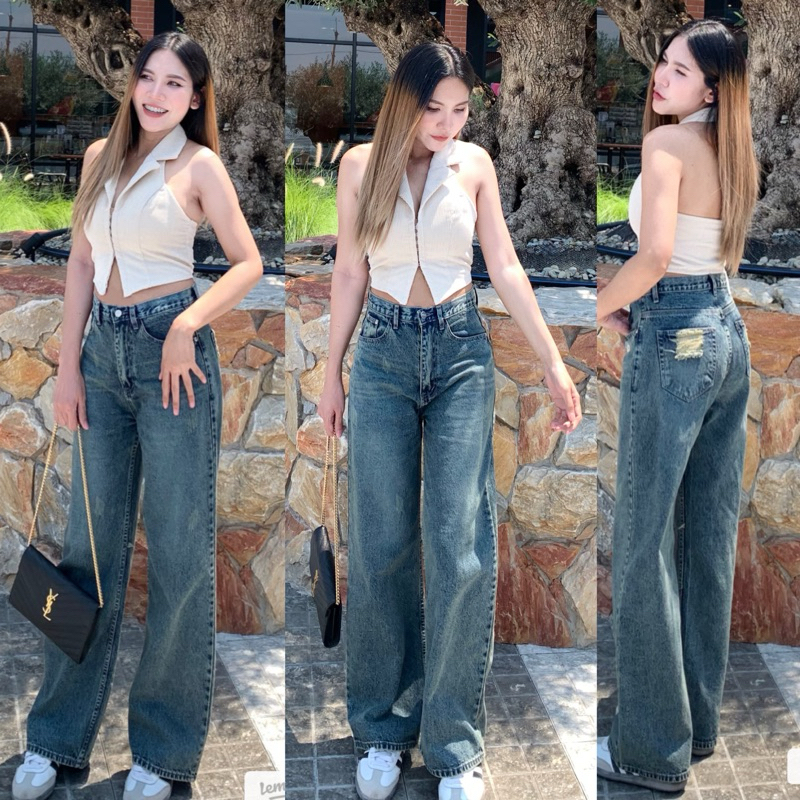 กางเกงยีนส์ขากระบอกใหญ่ baggy jeans ทรงเบสิค รหัสR27