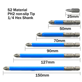 7 ชิ้นไขควงชุด Bit,แม่เหล็ก Anti-Slip ไขควงเจาะบิต,PH2 มาตรฐาน Phillips Bits ชุด 25 มม.-150 มม