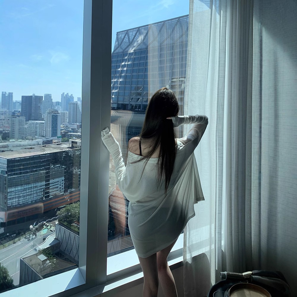 เสื้อกันแดด เสื้อชายหาด แขนยาวหลวมๆ แห้งไว ใส่คู่กับบิกินี่ spandex summer#0719 - รูปที่ 4