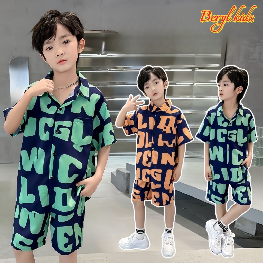 Beryl kids🌸ชุดเซ็ทเด็กชาย🎀ชุดแขนสั้นเด็กฤดูร้อน เสื้อชายหาดหล่อๆกางเกงขาสั้นสองชิ้น แฟชั่น รุ่นใหม่