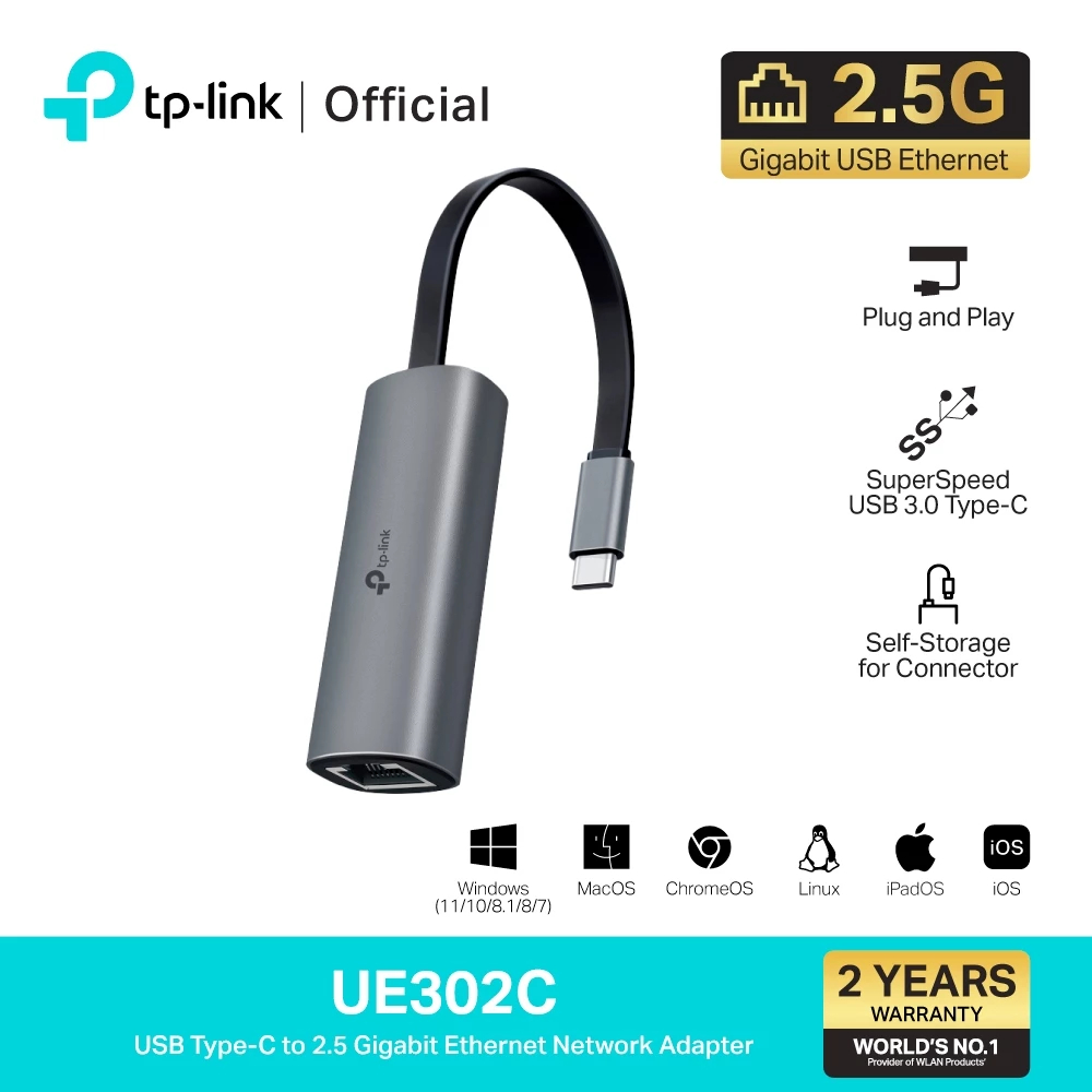 TP-Link (UE302C) USB Type-C to 2.5 Gigabit Ethernet Network Adapter