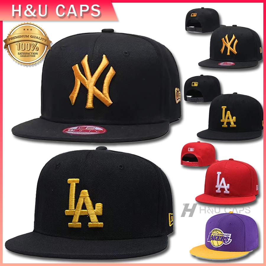 คุณภาพสูง ผ้าฝ้ายแท้ หมวกฮิปฮอป LA&NY ปักลายตัวอักษร hiphop snapback cap สําหรับผู้หญิง และผู้ชาย