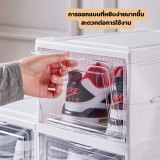 กล่องจัดเก็บรองเท้า ชั้น 3/6 ไม่ต้องติดตั้ง พับได้ กล่องใสหนา กันฝุ่นกันความชื้น ชั้นวางรองเท้าป้องกันการเกิดออกซิเดชัน