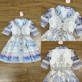 BT 02-00272 เซท 2 ชิ้น เดรสสั้นแขน 4 ส่วน คอปกกระดุมหน้างานส…