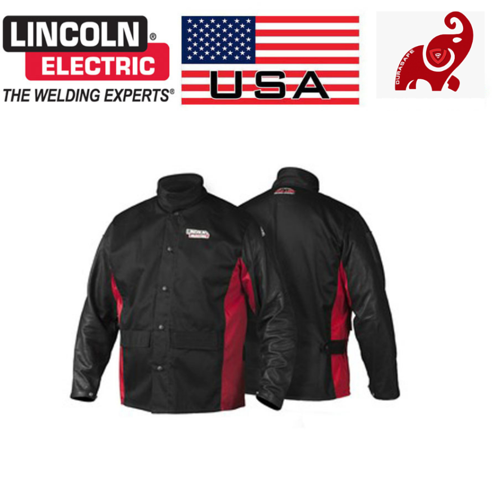 LINCOLN ELECTRIC K2987 Shadow Grain Leather Sleeved FR 100% Cotton Welding Jacket