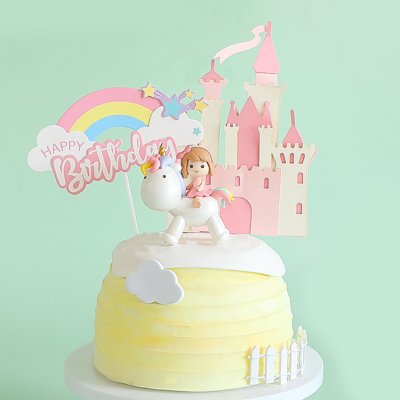 โมเดล ม้ายูนิคอร์น+เด็กหญิง สีพาสเทลสวยหวาน งานพรีเมี่ยม (PVC) ตกแต่งเค้ก