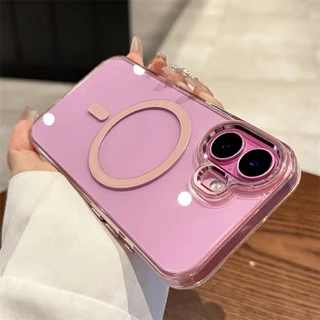 359.เคส ชาร์ตได้ สำหรับ iPhone 16 e 16e 16Plus 16Promax 11,12,13,14,15 Pro Plus Promax เคสใส เคส แม่เหล็ก เคสขอบสี