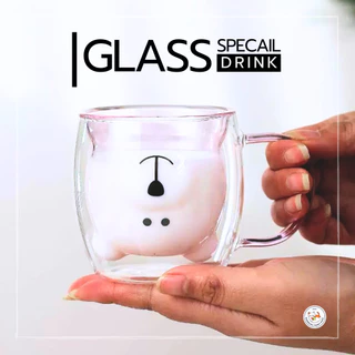 แก้วน้ำ 2 ชั้น ลายการ์ตูนน่ารัก แก้วกาแฟ Double Wall Glass สวยงาม ทนทาน ใส่ได้ทั้งน้ำร้อนและเย็น แก้ว สไตล์มินิมิอล