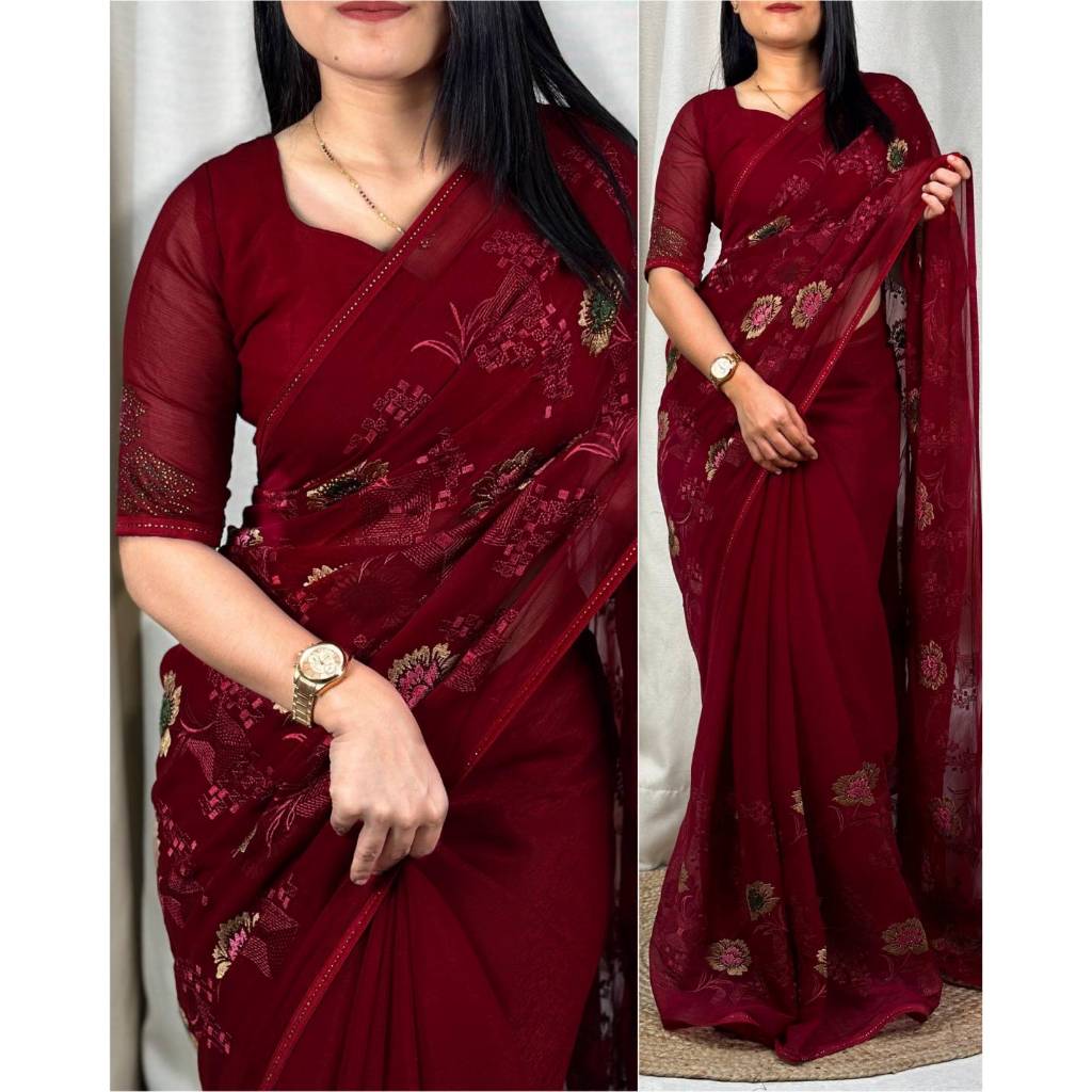 Saree Fabric : Sitara chiffon BLOUSE- Sitara chiffon  SIZE Saree- 5.50 mtr Blouse- 1 mtr  ShivAm