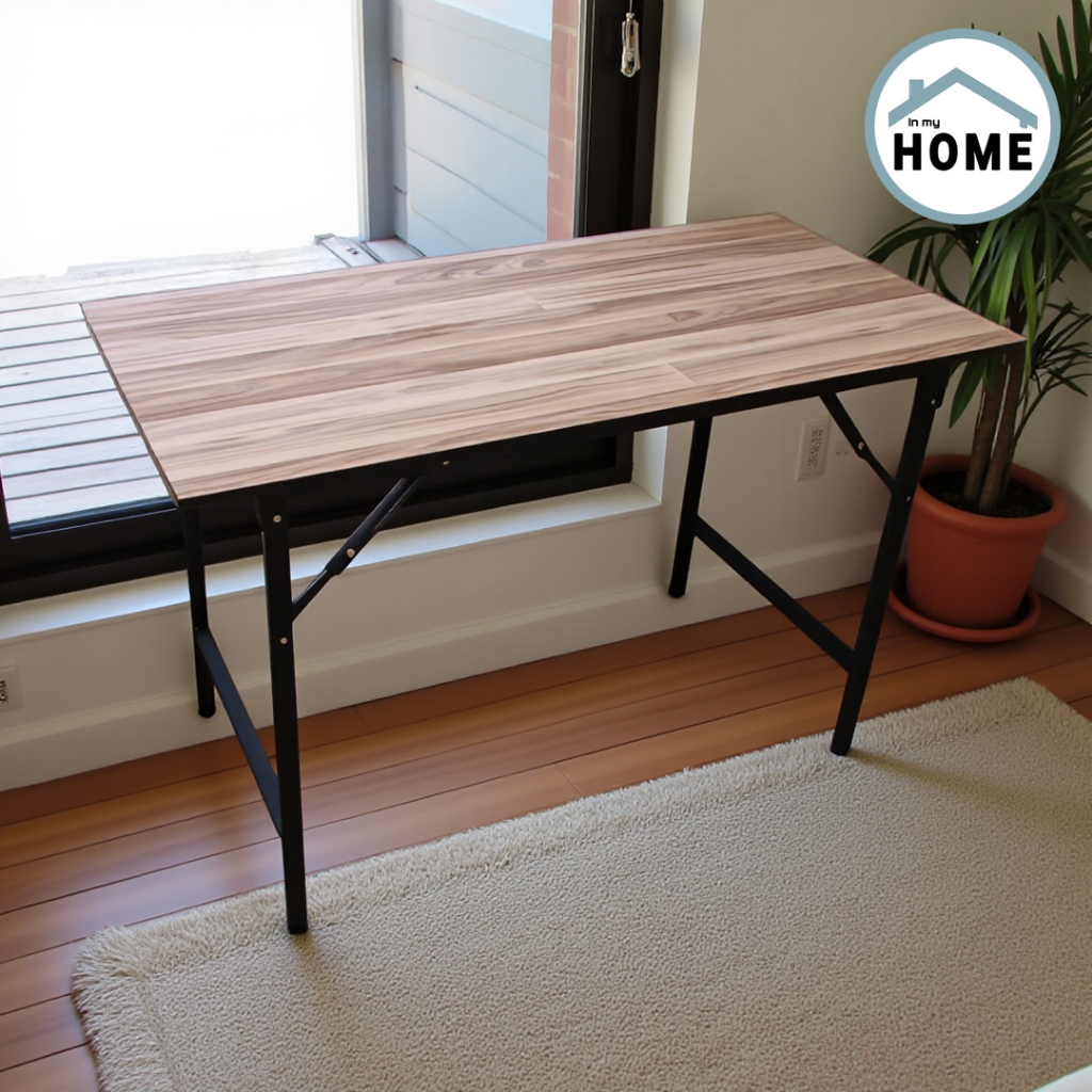 Inmyhomeโต๊ะทำงาน(SLไม้)​ ​60x90 cm. ลายไม้ โครงขาพับได้ โต๊ะพับ​อเนก​ประสงค์​ลายไม้(การแพคแน่นหนา)