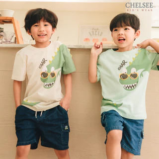 Chelsee กางเกงยีนส์ขาสั้น เด็กผู้ชาย เอวยางยืด ลายไดโนเสาร์ ผ้ายีนส์เดนิม นิ่ม อายุ 1.5-10ปี เสื้อผ้าเด็กโต รุ่น 128122