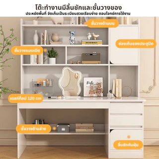 โต๊ะทำงานมีชั้นวางของ โต๊ะคอมพิวเตอร์ เขียนหนังสือ Computer Desk สวยมินิมอล ไม้คุณภาพดี แข็งแรง