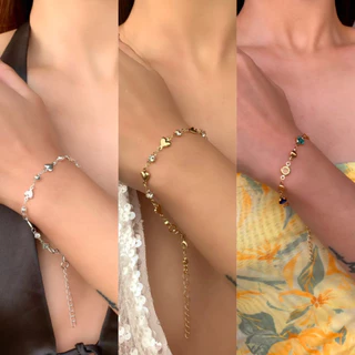 พร้อมส่ง!!สร้อยคอคริสตัสโลหะ และข้อมือ สไตล์สายฝอ ประดับพลอยเทียมทั้งเส้น ส่งตรงจากไทย เครื่องประดับผู้หญิง