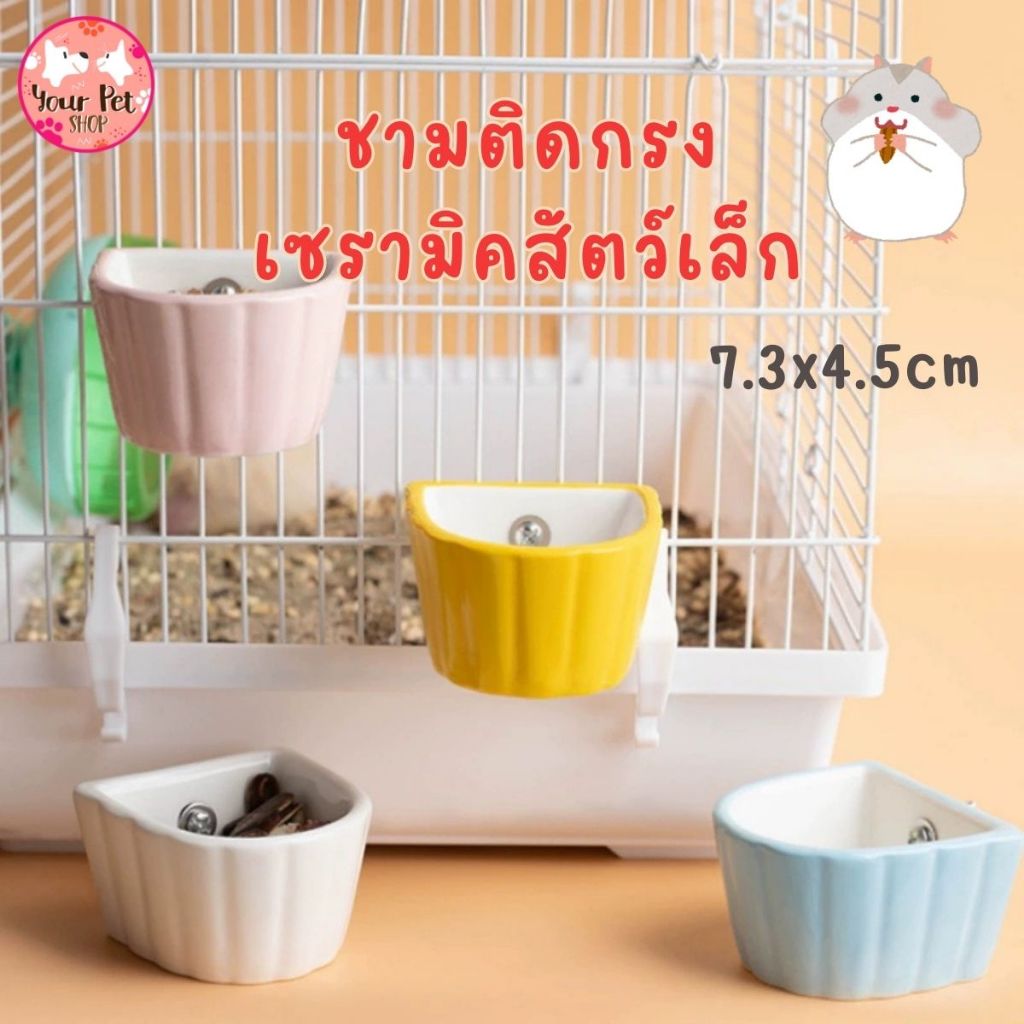 ชามเซรามิคติดกรงสัตว์เล็ก 4.5x7.3cm สำหรับแฮมสเตอร์, หนู, กระต่าย, กระรอก, ชูก้าไกลเดอร์ ล๊อคด้วยสกรู ฺBowl Small Pet