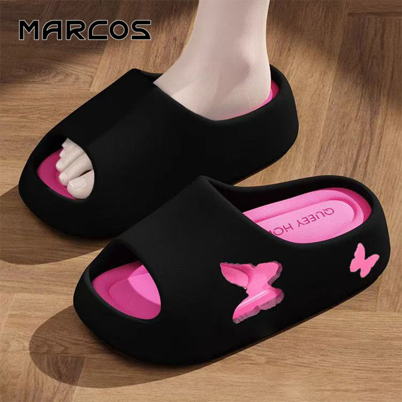 MARCOS พร้อมส่งจากไทย [MAR1019] รองเท้าแตะพื้นนมสดที นพื้นสูงเจาะรูหัวใจกันน้ำ กันลื่นใส่ง่าย ไม่เจ็บเท้า