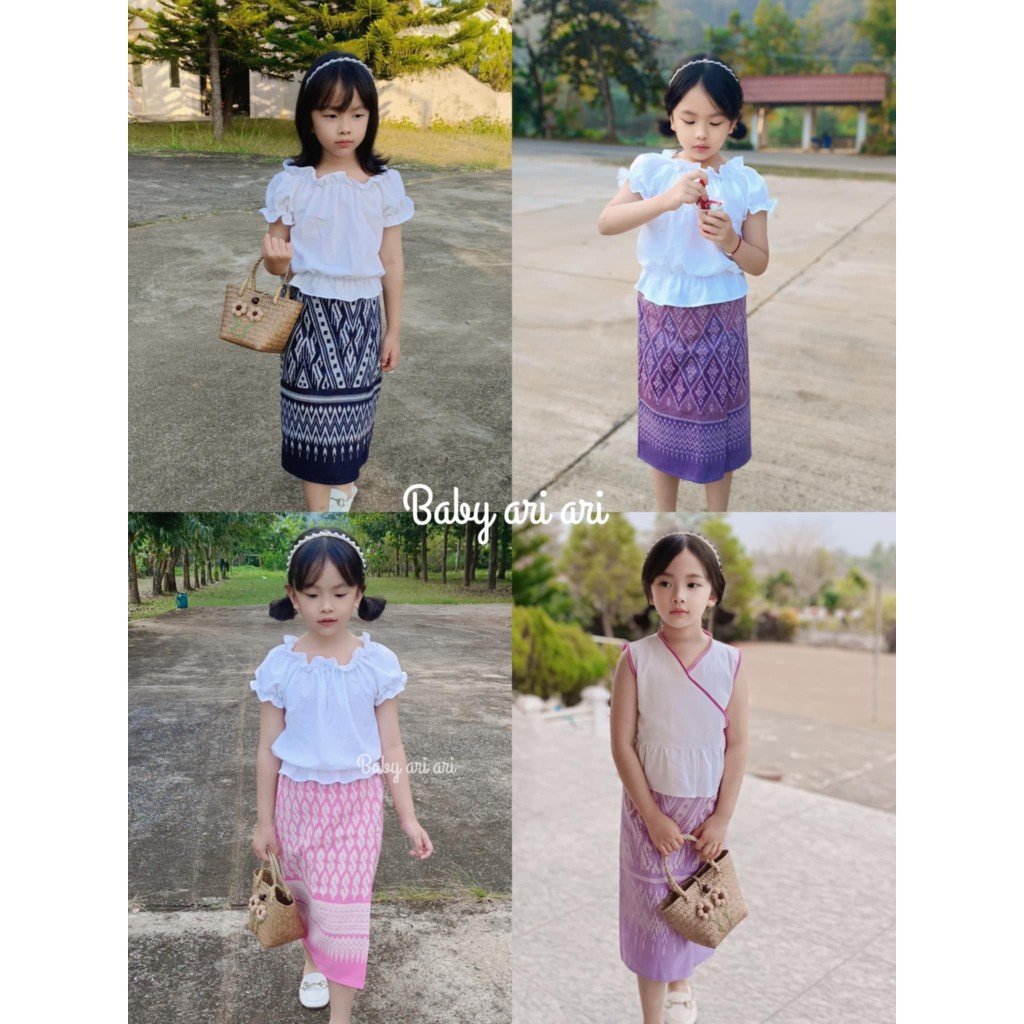 ชุดไทยเด็กผู้หญิง ผ้าซิ่นเอวยางยืดสำเร็จรูป พร้อมส่ง