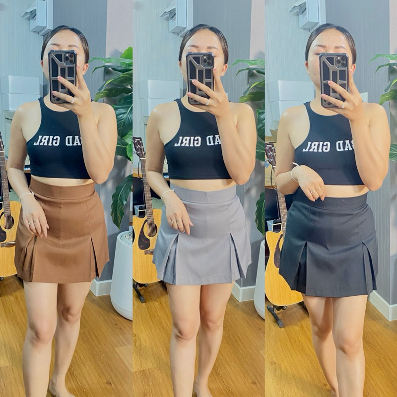 กางเกงกระโปรงจีบทวิส ยาว 15-16 นิ้ว (S-3xl) (SD) clothing women skirts