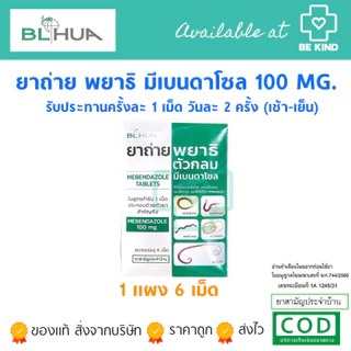 BL HUA ยาถ่ายพยาธิตัวกลม Mebendazole 100mg. ยาถ่ายพยาธิ